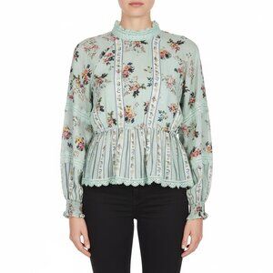 Hemant and Nandita Armour Floral Lace Boho Blouse Top Green XS Like New